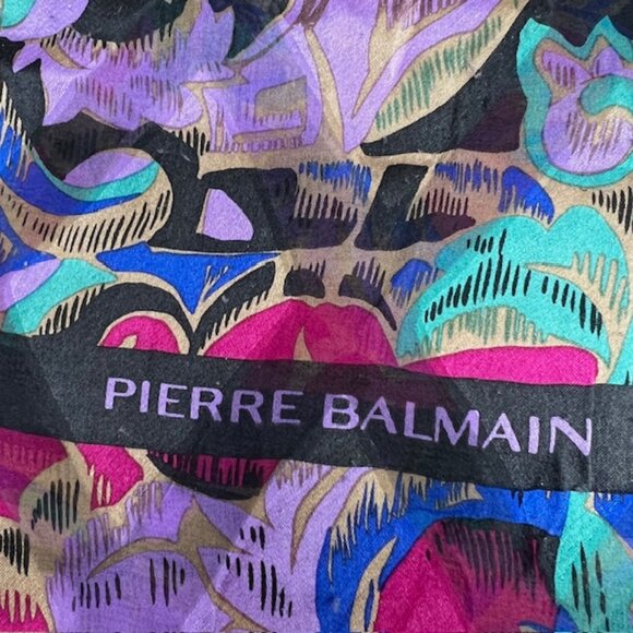 Pierre Balmain Silk Scarf  chiffon satin multi color red black purple 62X31 (50) - Picture 5 of 6